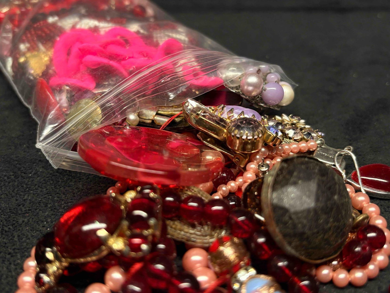 Over 15 Ounces of Red and Pink Beads Charms Broken Costume Jewelry and more (1 of 6)