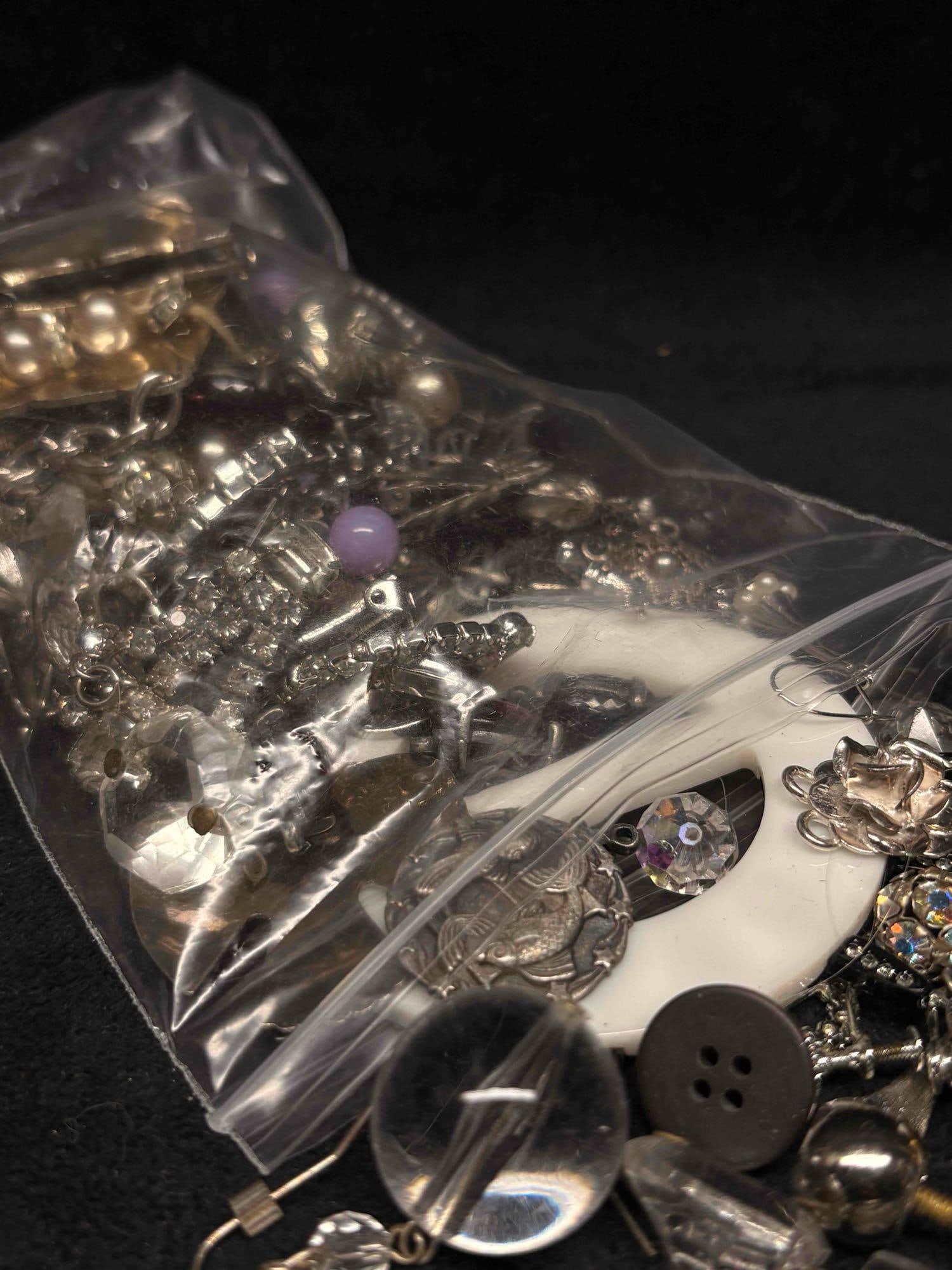 11 Ounces of Black Clear and Silvertone Beads Charms Broken Costume Jewelry and more (1 of 5)