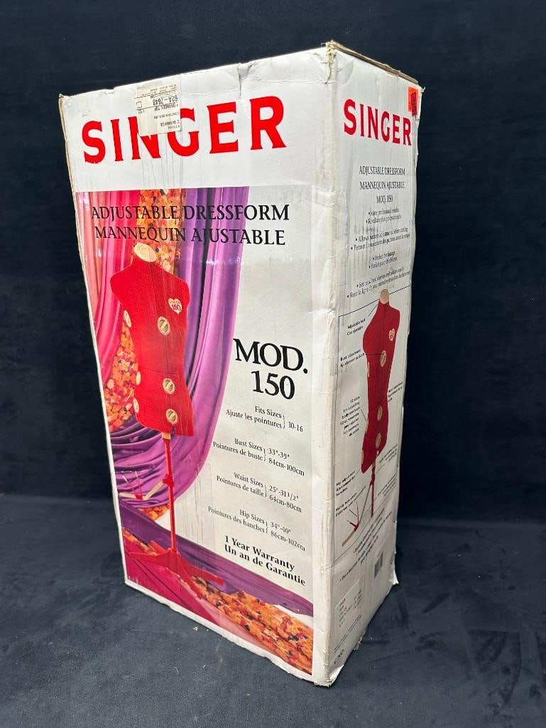 Singer Mod 150 Adjustable Dress Form: Singer Mod 150 Adjustable Dress Form This adjustable dress form by Singer is still in the box and does not appear to have been used much, if at all. It fits sizes 10-16. Approximate size (in box