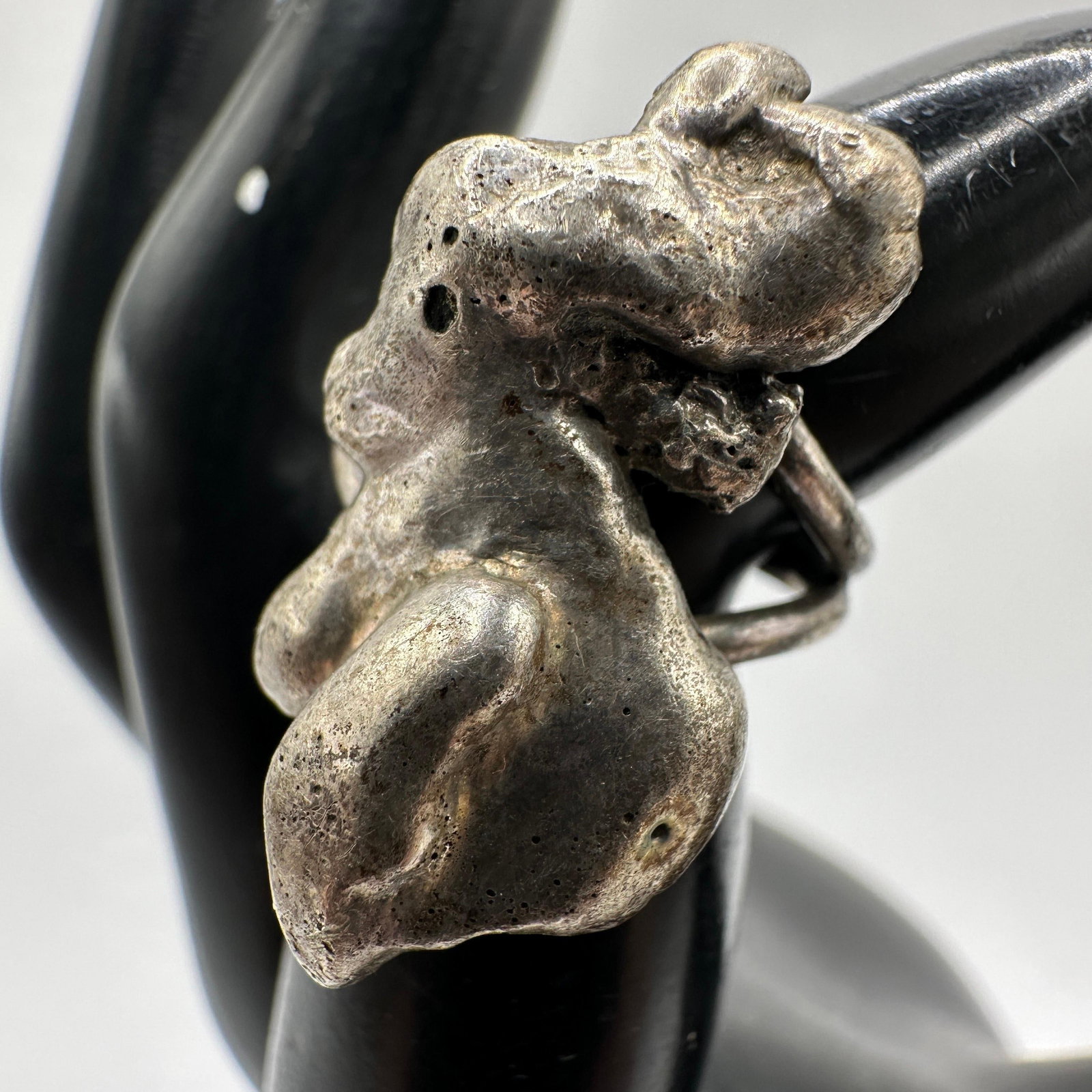 Forged Modern Brutalist Style Silver Cocktail Ring Sz 5: This item is in good pre-owned, previously used/displayed condition with noticeable light wear and surface scratches. Please reference all photos for full details. This piece of jewelry has been teste