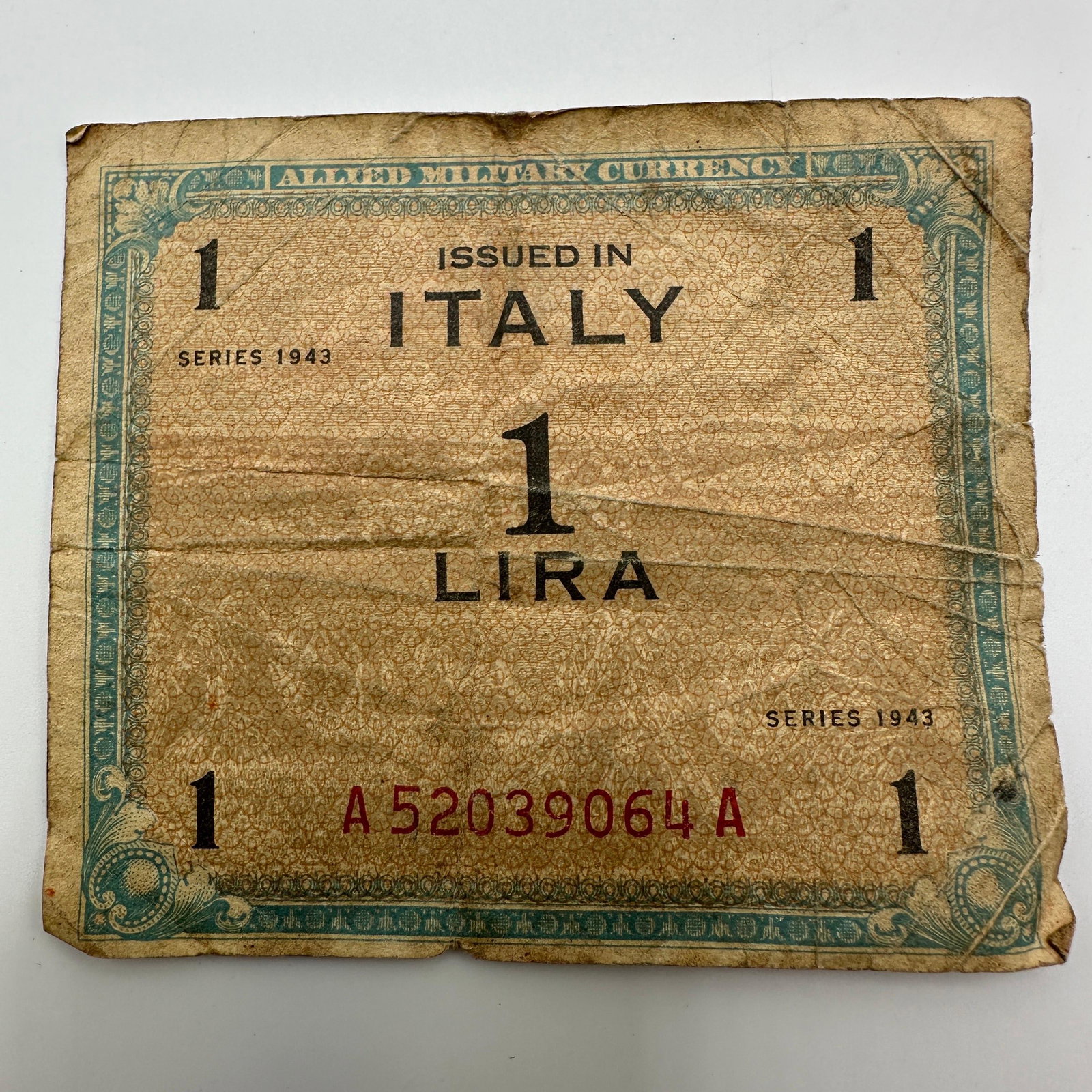 1943 1 Lira Allied Military Currency Banknote (1 of 4)