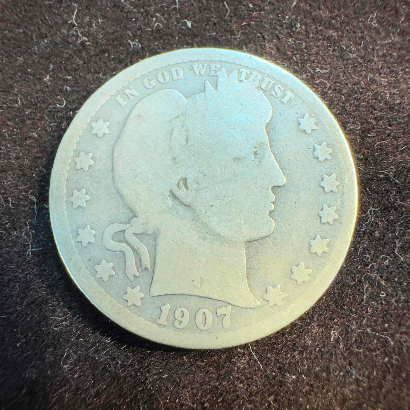 1907 S Barber Quarter Silver Coin Antique Vintage: This coin has been tested and researched to the best of our ability prior to listing. Please reference all photos for full details, as they are a part of the condition. DETAILS: Metal -
