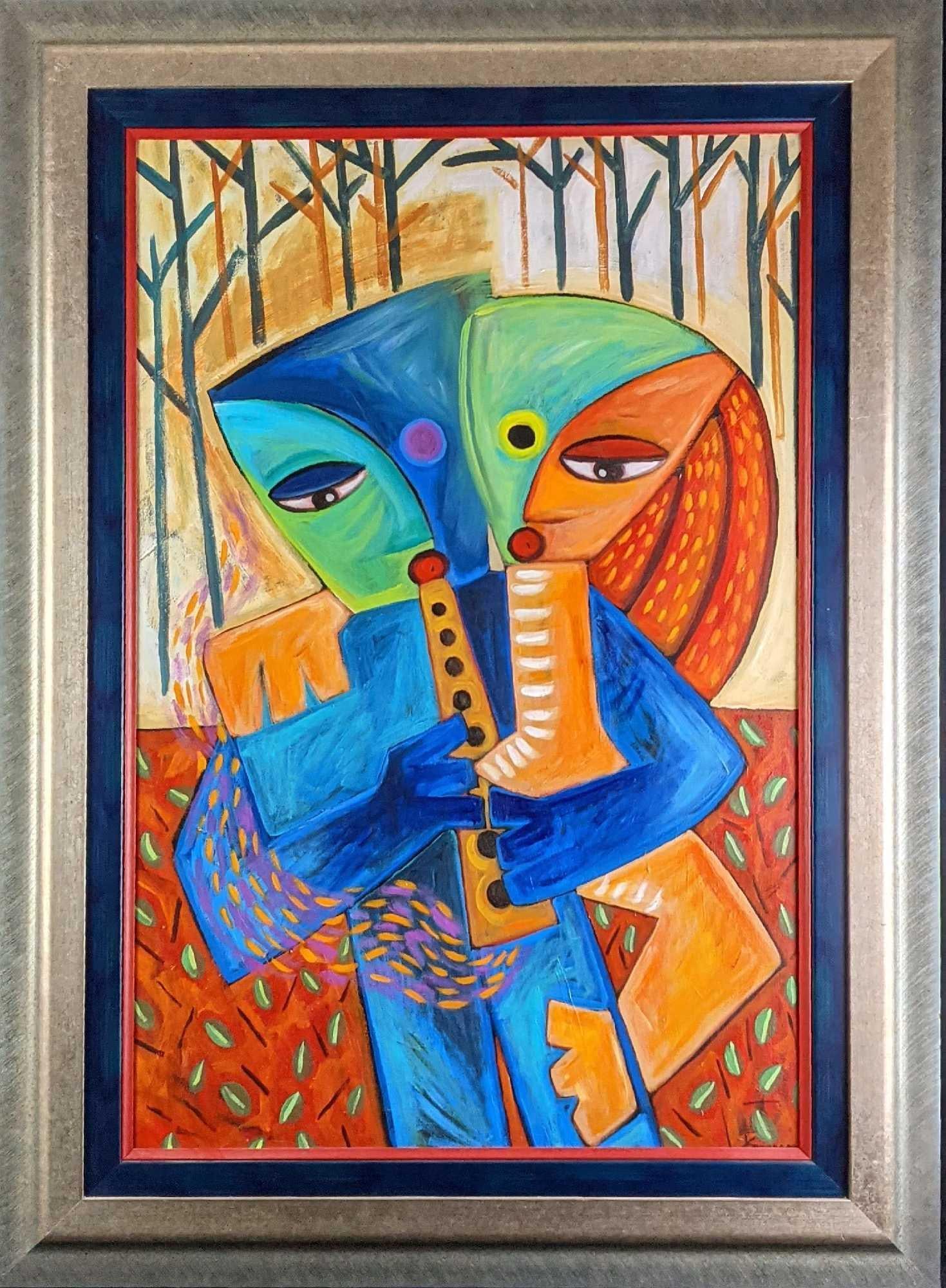 Framed Original Dania Sierra Acrylics On Canvas "Love Melody": Framed Original Dania Sierra Acrylics On Canvas "Love Melody". Framed canvas is approx 32 1 1/2" x 1" x 45" and is in a good, used condition with some wear and chips on the fr