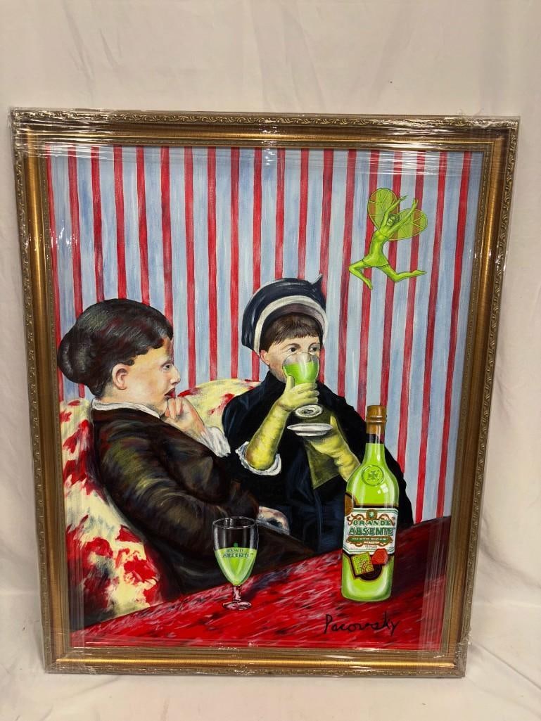 Original Acrylic on Canvas Signed Pacovsky Absente Absinthe After Cassatt Art (1 of 2)