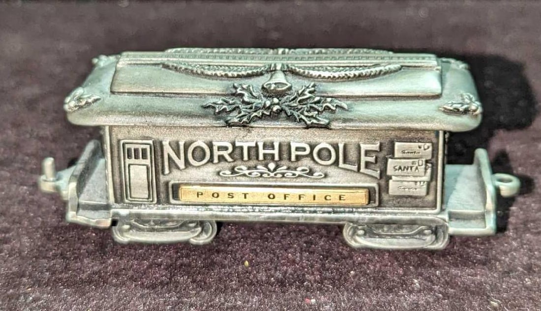 Pewter Santa's Express Post Office Boxcar Figurine