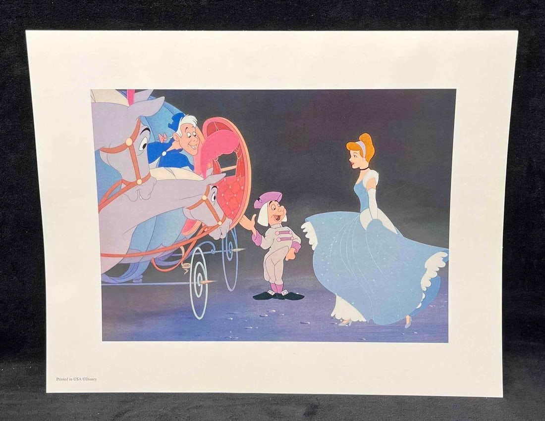 Disney's Cinderella Stepping Into Her Carriage Commemorative Lithograph 2001: This lot contains a Disney's Cinderella Stepping Into Her Carriage Commemorative Lithograph 2001. Cinderella is an animated film produced by Walt Disney productions in 1950. The Disney film w