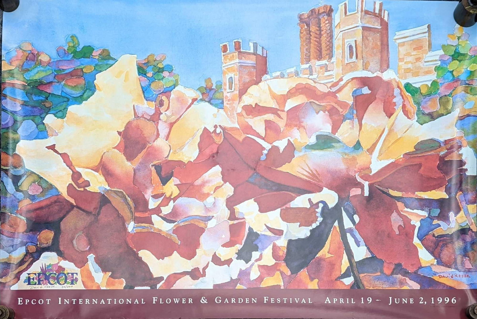 Signed & Numbered Disney Epcot Garden Poster 1996: Here is a poster from Epcot's "International Flower & Garden Festival from 1996. This was signed and numbered by the original artist David Reese and is numbered #45 out of #300. The poster is approx 2