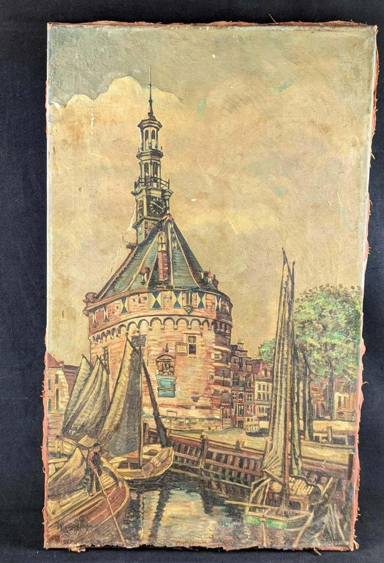 Official Epcot World Showcase Vintage Painting: Here is a painting that had been originally purchased at a Walt Disney cast member store. It was a prop painting at Epcot's World Showcase. The brick buildings look like the ones from Norway before th