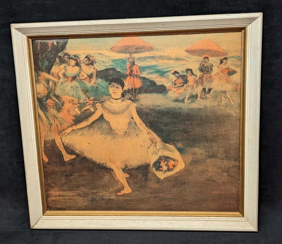 Framed Edgar Degas Ballerina Print on Board: Framed Edgar Degas Ballerina Print on Board. This is approx 22 1/2" x 2" x 20 1/2" and it weighs 3.20lbs.The print on the board has some texture to simulate brushstrokes. Please note, that the si