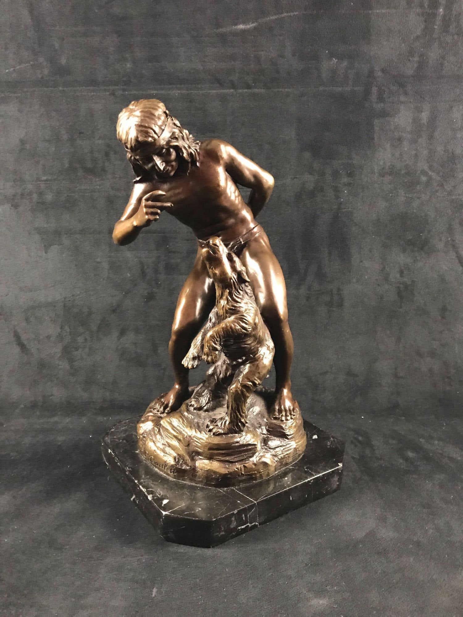 Vintage Bronze Sculpture, Bohemian Bear Tamer: Vintage Bronze Sculpture, Bohemian Bear Tamer; based on the original by Paul Bartlett (1865 - 1925) and in the collection of the Smithsonian Institution. This sculpture is in excellent condition, The 