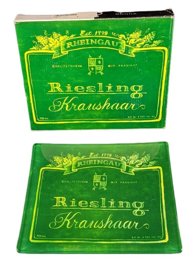 Riesling Karaushaar Classic Collection Glass Serving Platter: Riesling Karaushaar Classic Collection Glass Serving Platter By Prima Donna. "A glass serving plater designed to resemble the Riesling Karaushaar wine bottle label. This is an exquisite way to add a w