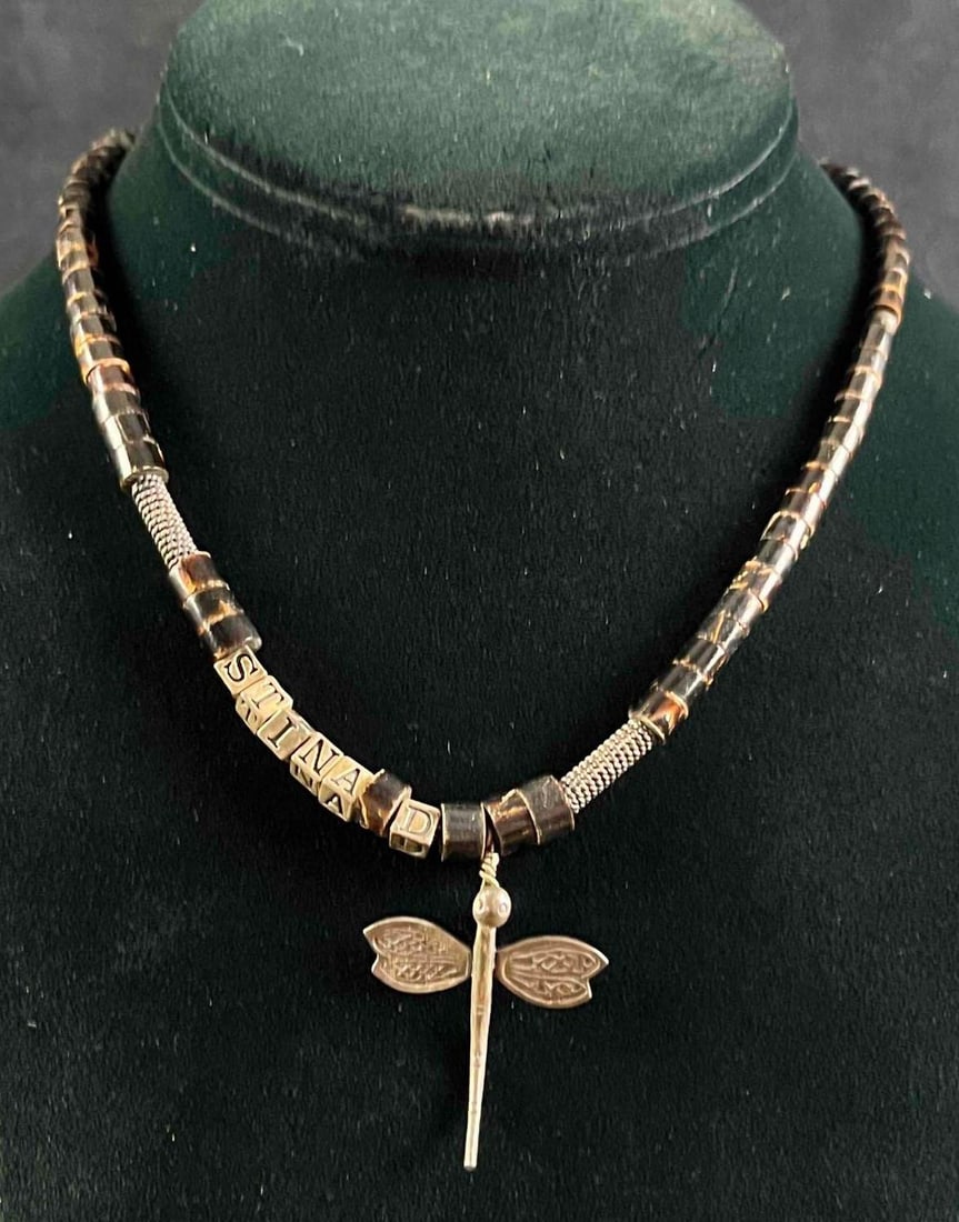 Natural Bead Necklace w Sterling Charms & Clasp: Natural Bead Necklace w Sterling Charms & Clasp Pictured is a handmade necklace by jewelry designer Christina Dickson. Dickson only used quality materials such as real stones and sterling silver. 