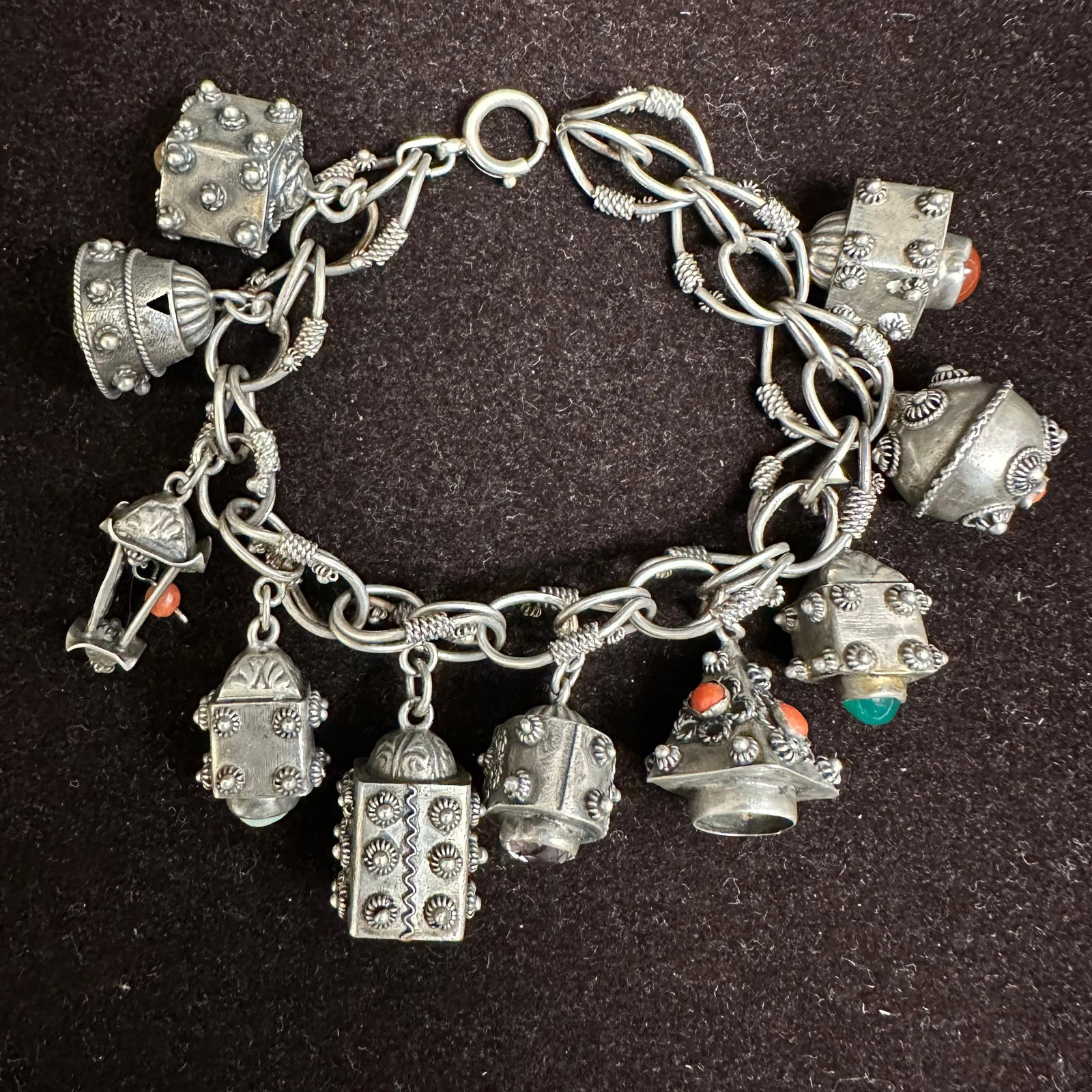 Italian Etruscan Style Sterling Multiple Ornate Charms with Small Gemstones R13 (1 of 7)