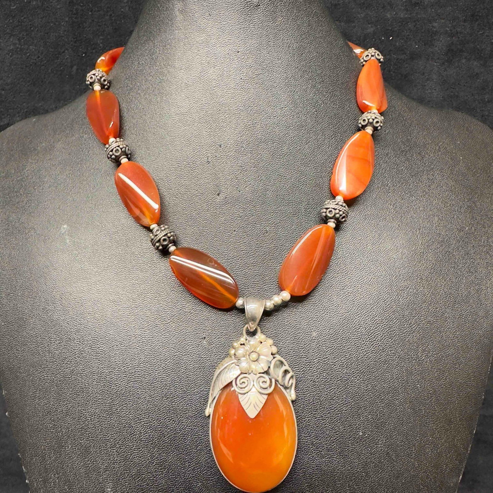 Sterling Silver Carnelian Gemstone Merav Indonesia 925 Necklace and Pendant C4 (1 of 9)