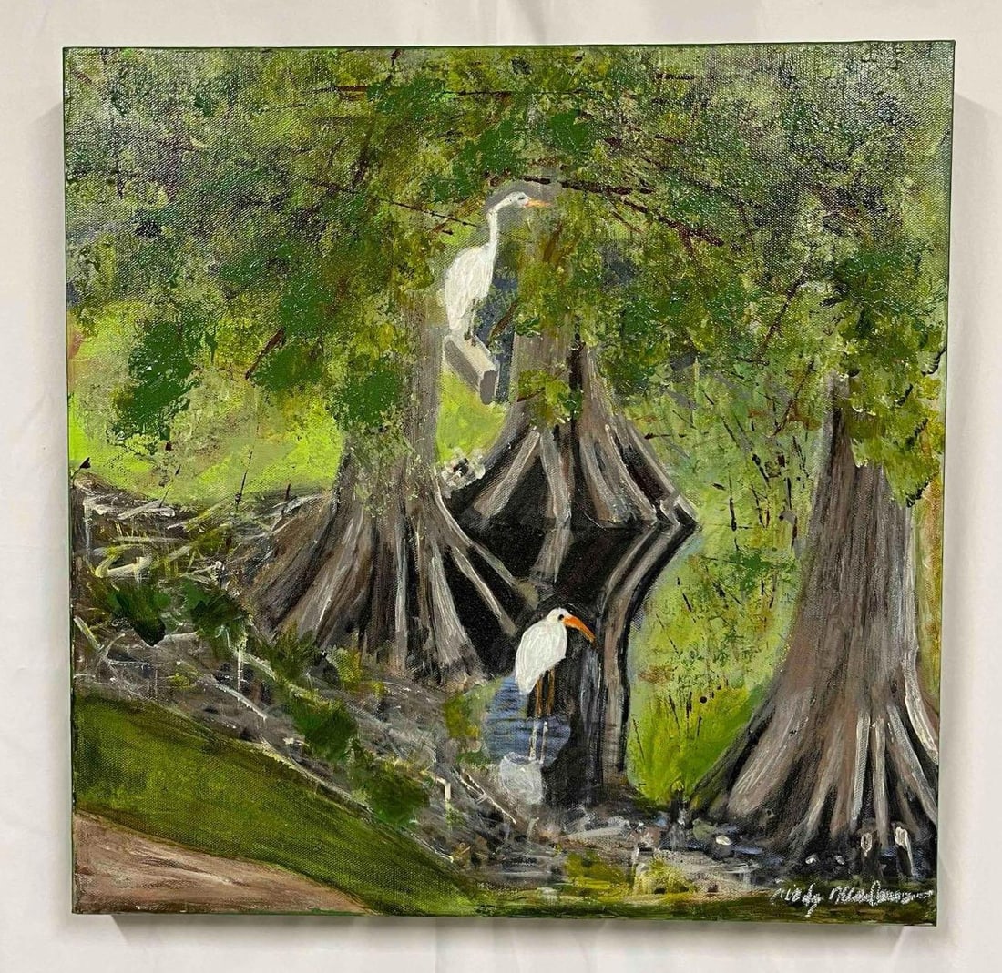 Original Acrylic On Canvas Lake Lily By Cindy Meadows: This lot contains a Original Acrylic On Canvas Lake Lily By Cindy Meadows. The approx. weight and dimensions are listed below. Overall the original is in good pre owned condition with no noticeable
