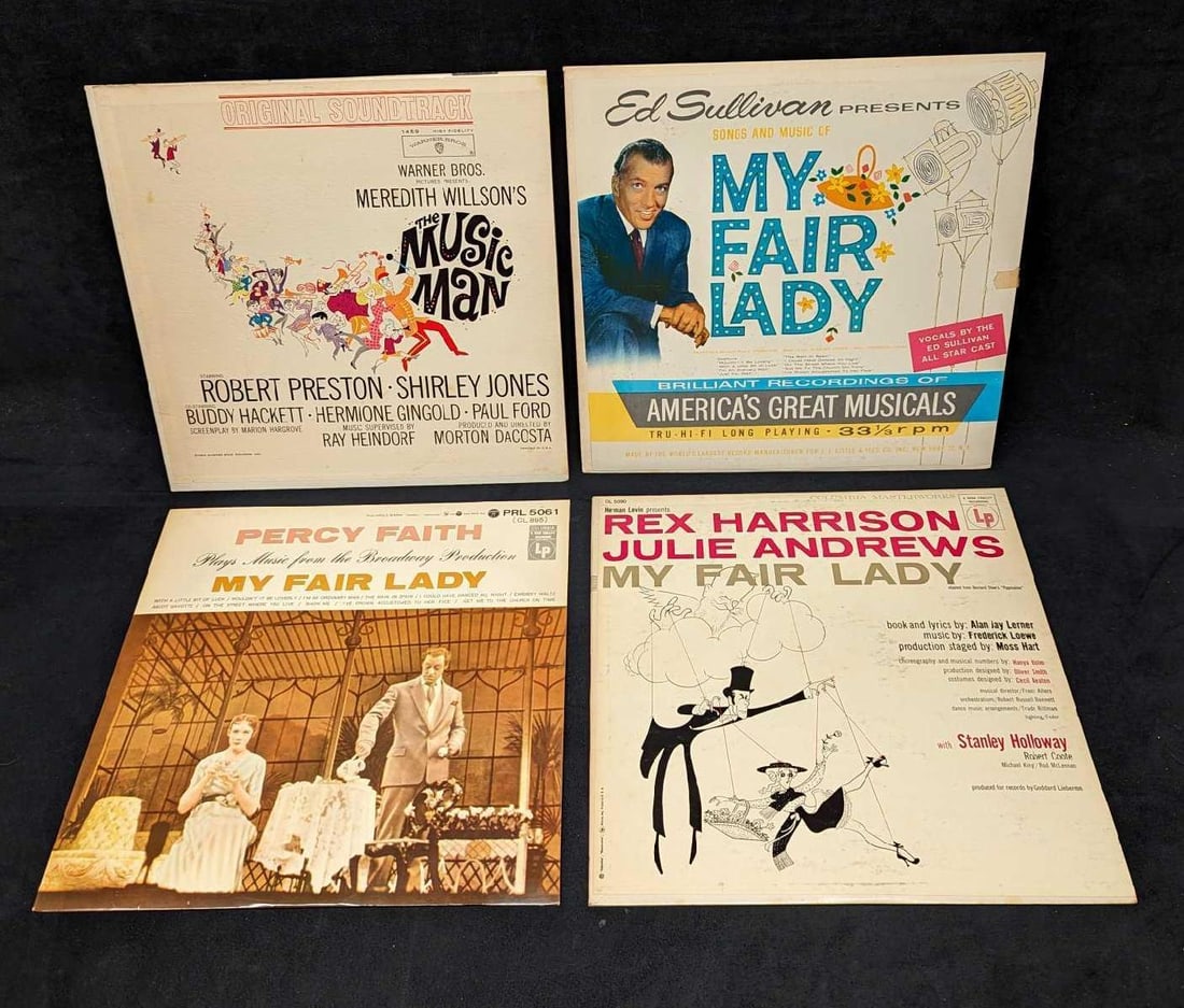 4 Vintage My Fair Lady And Music Man Soundtrack LPs: 4 Vintage My Fair Lady And Music Man Soundtrack LPs. This lot includes: (1) Percy Faith & His Orchestra – Music From "My Fair Lady". This was released by Columbia in the year 19