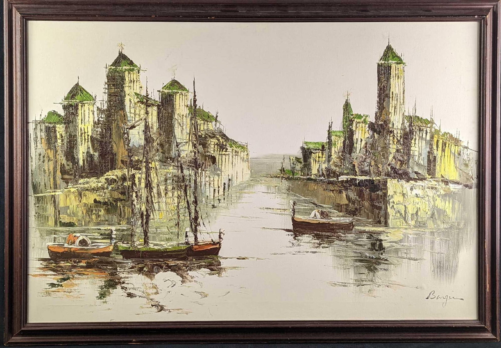 Vintage Framed Oil On Canvas Temples