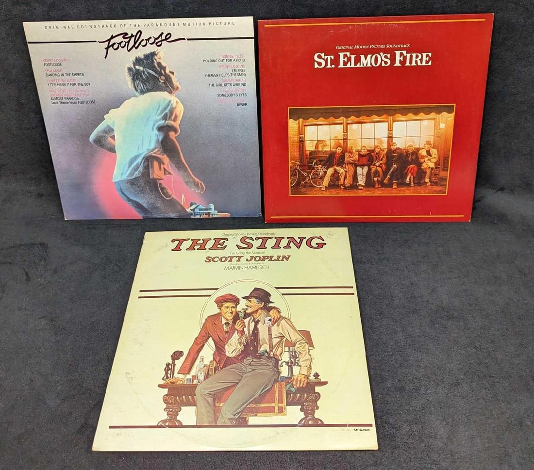 3 LPs St. Elmo's Fire Footloose The Sting Soundtracks: 3 LPs St. Elmo's Fire Footloose The Sting Soundtracks. This lot includes: (1) Various – St. Elmo's Fire (Original Motion Picture Soundtrack). Club Edition. This was released by 
