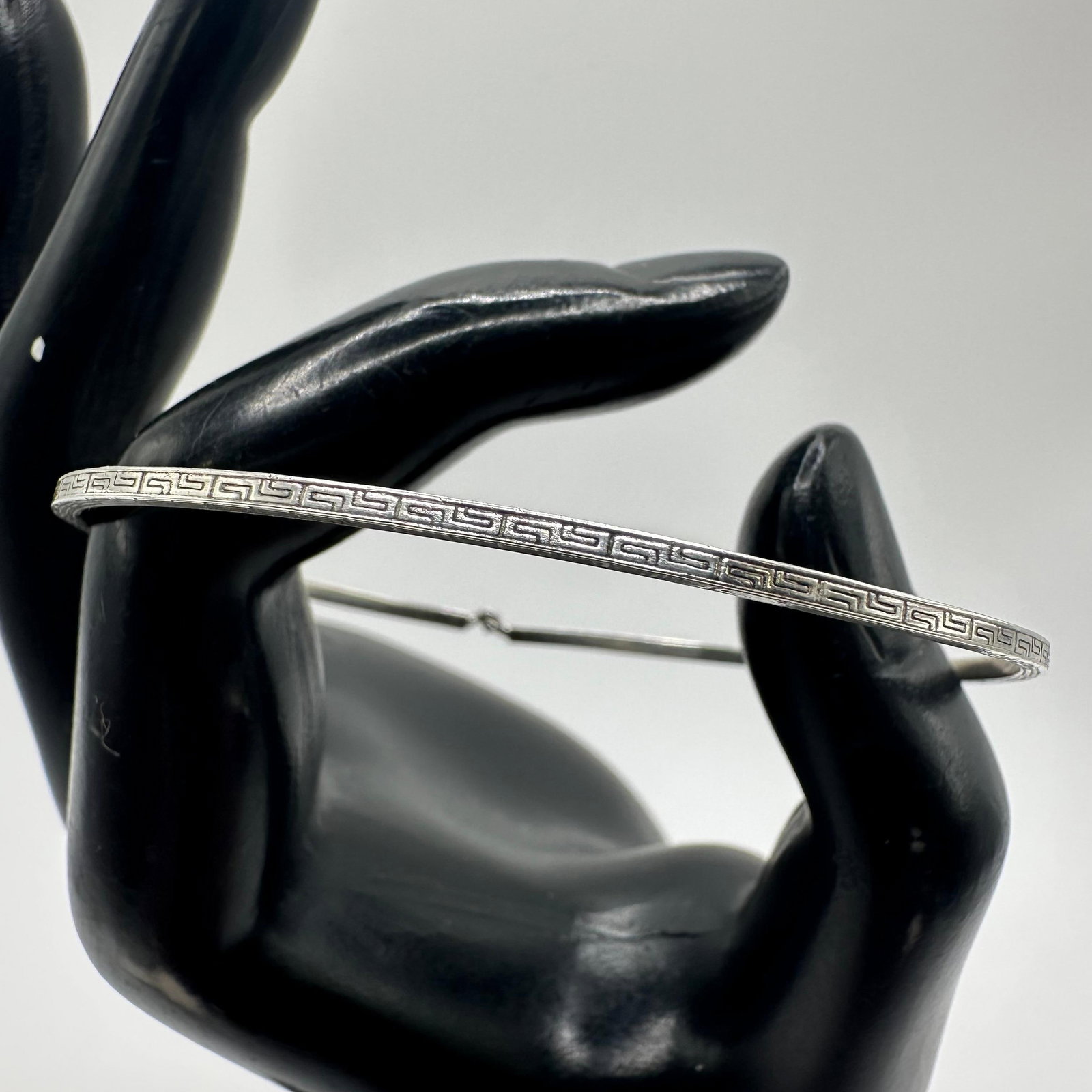 Greek Key Design Style Motif Modern Silver Bangle Thin Bracelet