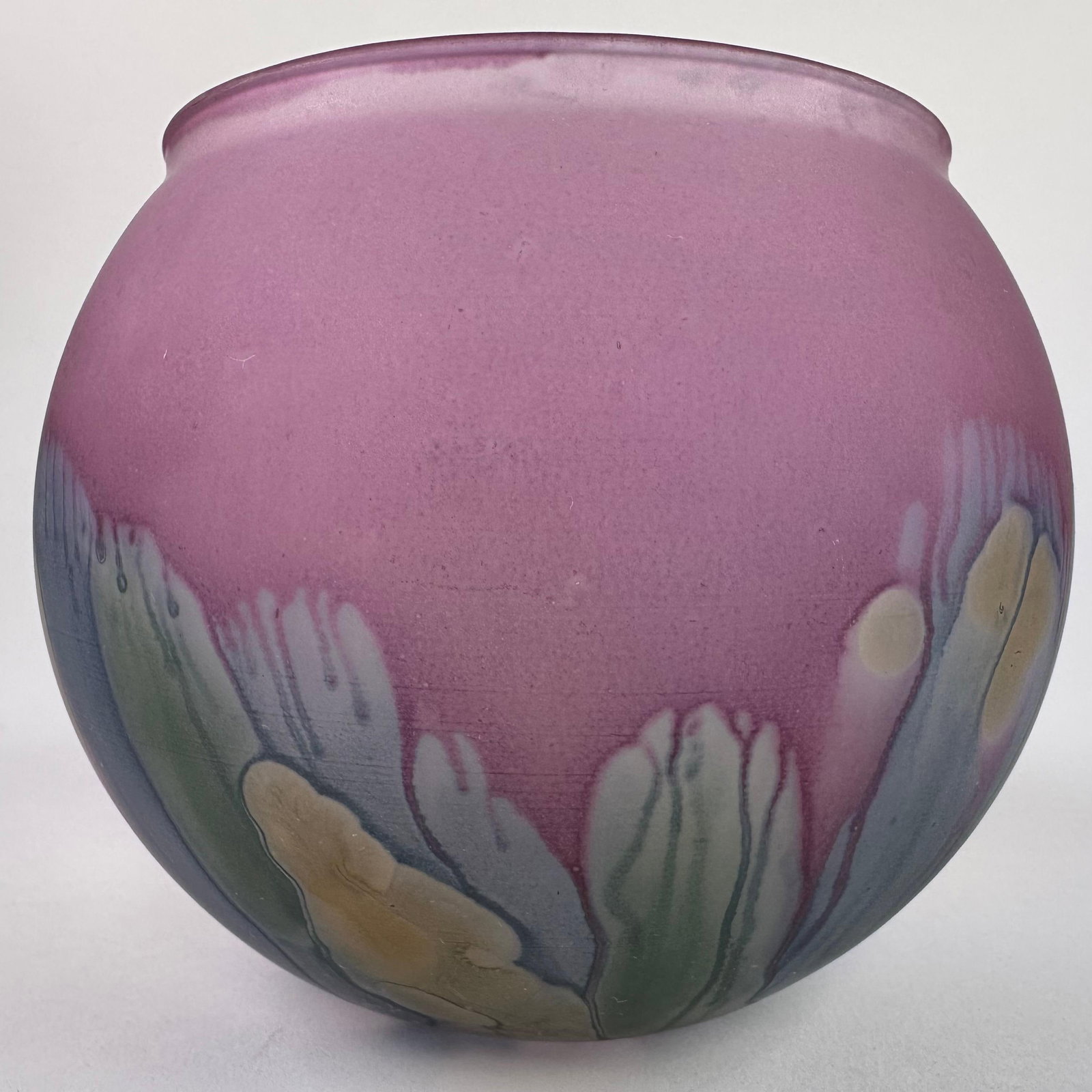 Nouveau Art Glass Rueven Art Glass Hand Painted Vase Pink Floral Bowl Form