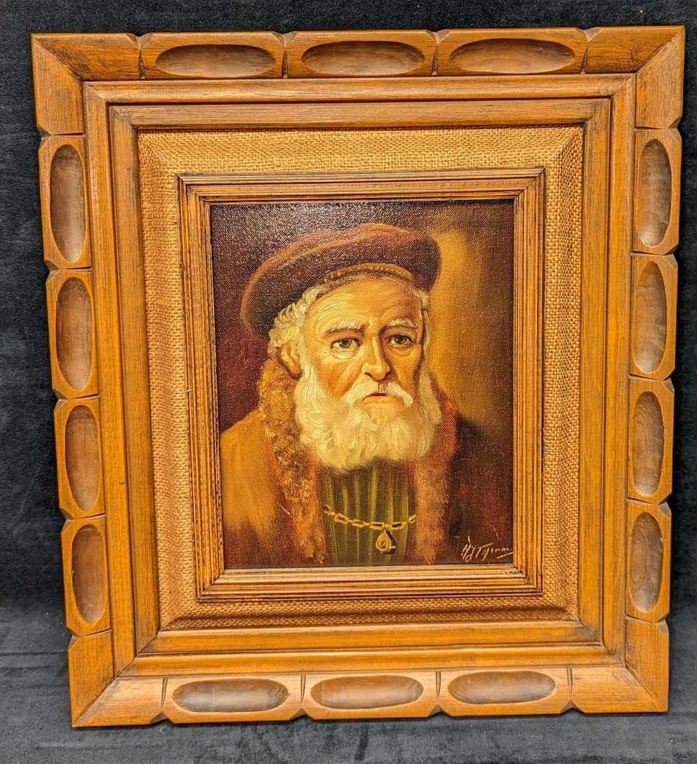 Vintage H.J Topman Framed Oil On Canvas Old Man: Vintage H.J Topman Framed Oil On Canvas Old Man. The framed original is approx 16" x 1" x 18" and it weighs 2.70 lbs. The canvas is approx 8 1/2" x 10". There are a couple of light