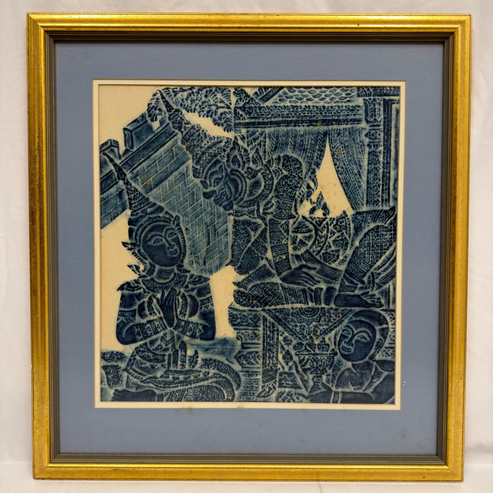 Framed Thai Temple Rubbing Artwork Style Traditional Buddhist Figure Design (1 of 4)