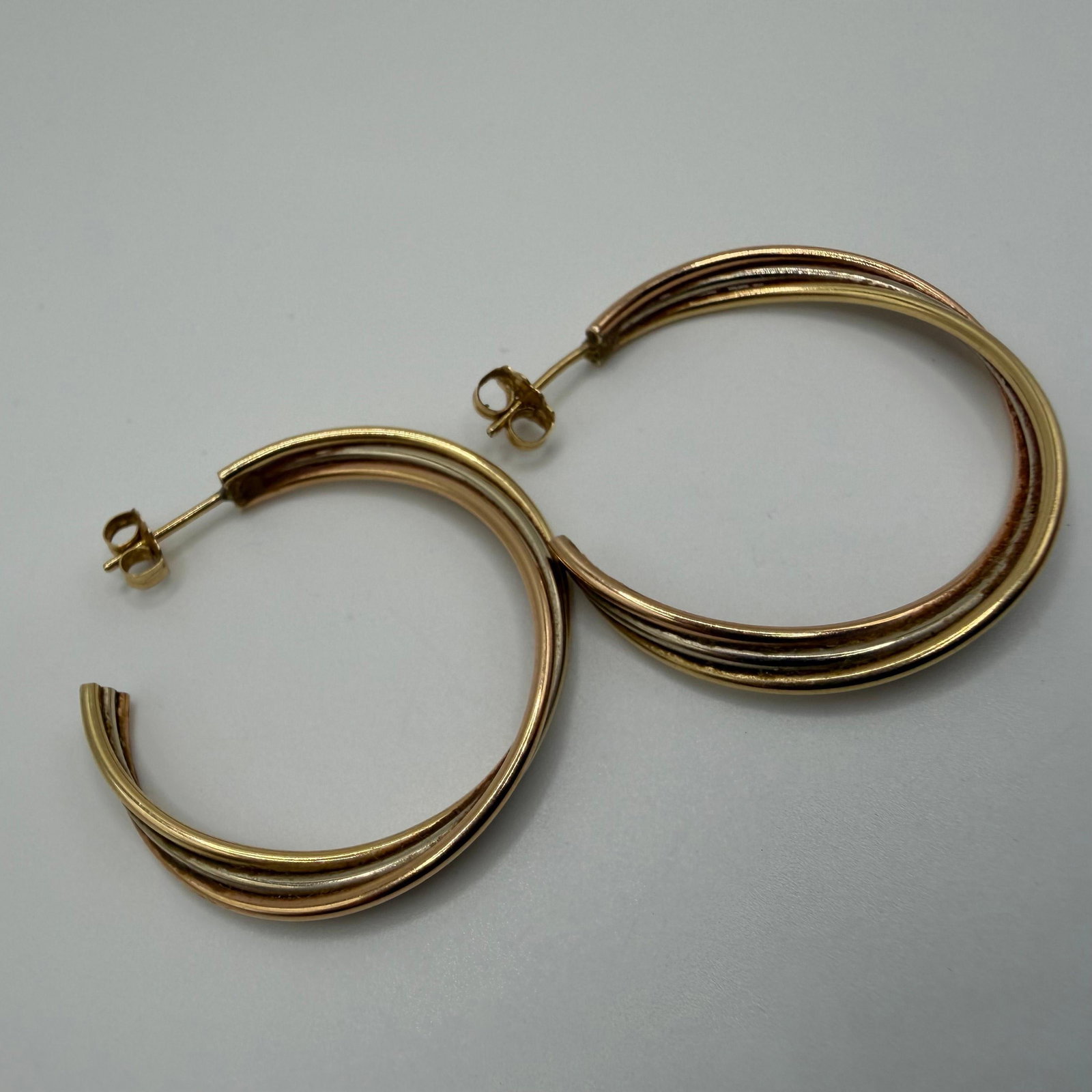 Tri Color 14K Gold Twisted Tube Design Earrings (1 of 6)