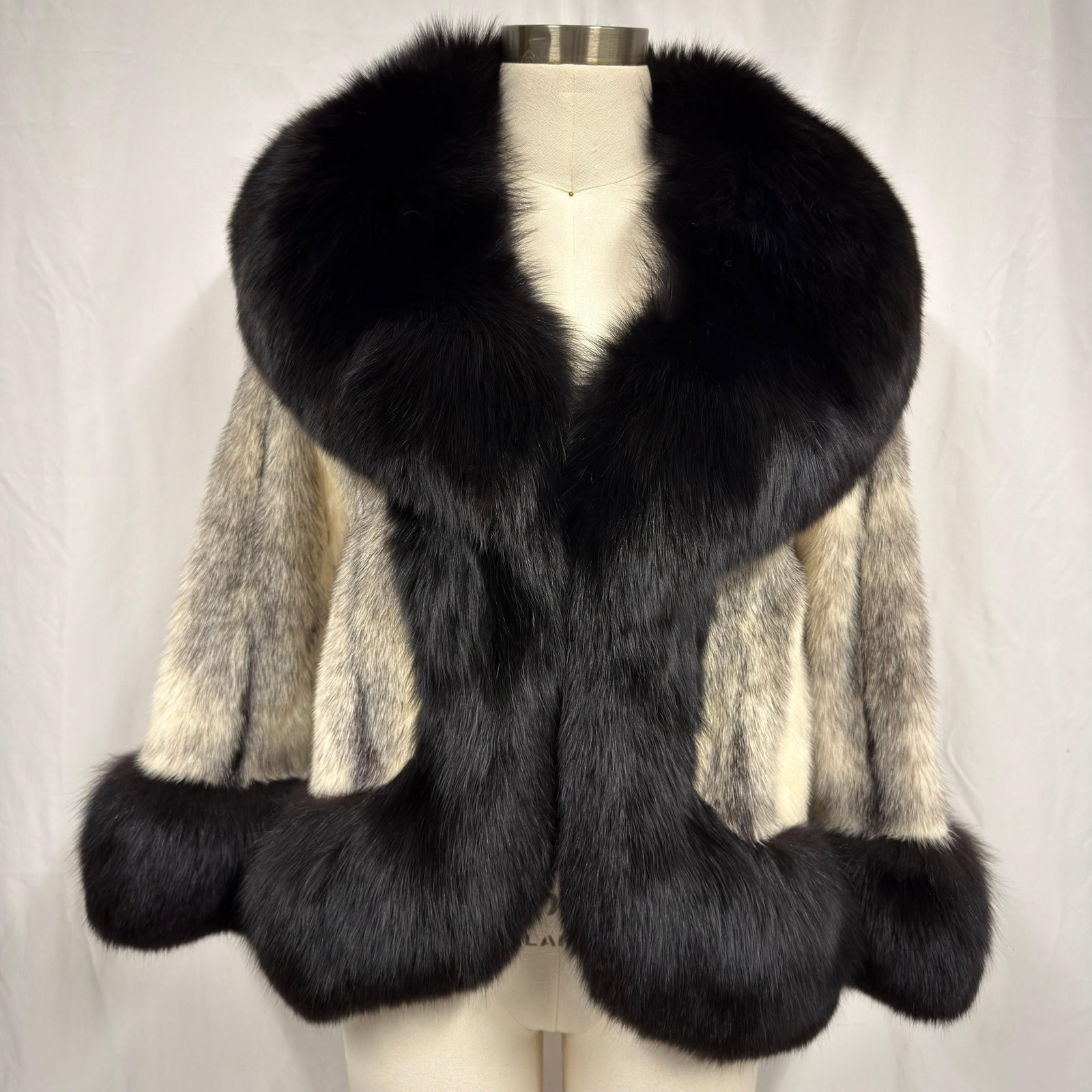 Mink and Fox Fur Collar Coat Gray and Black Cape Jacket Style (1 of 6)