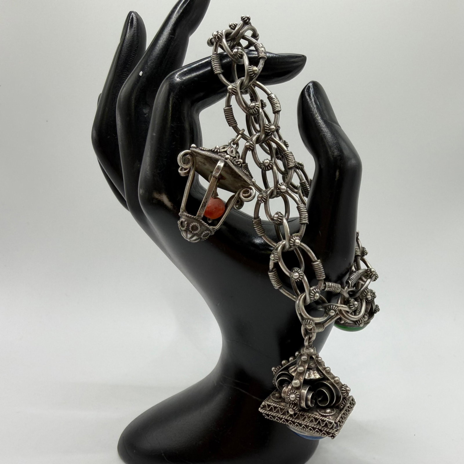 Italian 800 Silver Multi Stone Charm Bracelet Italy ER31 (1 of 6)
