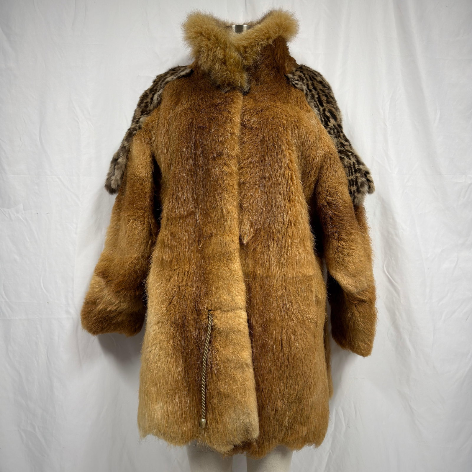 Polecat Fur Coat with Fox Collar and Dyed Rabbit Shoulder Accent Jacket (1 of 8)