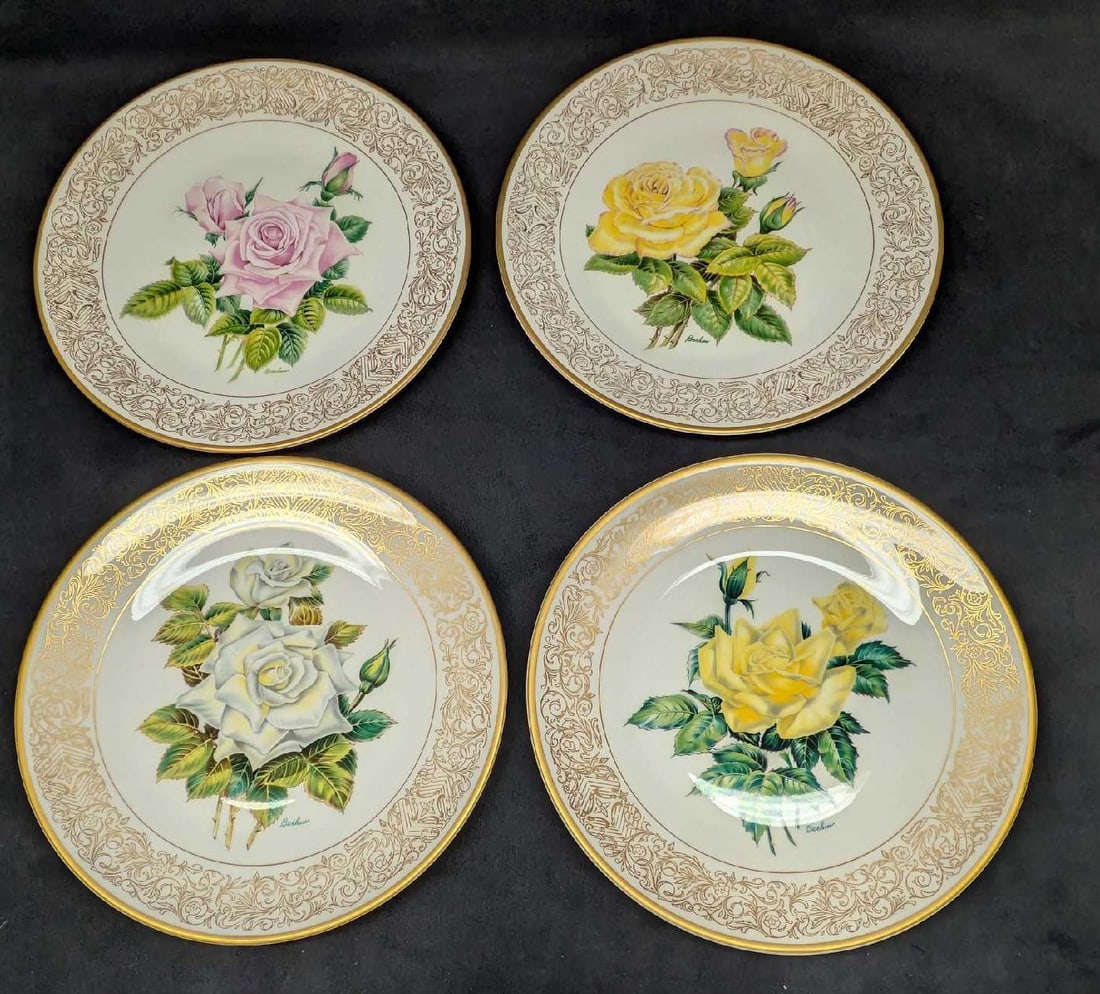 4 LE Edward Marshall Boehm Rose Plate Collection Plates B: 4 LE Edward Marshall Boehm Rose Plate Collection Plates B. Each plate is a limited edition of 15,000 and were designed by the Boehim Studio in the USA. Each is hand-crafted of fine English bone China