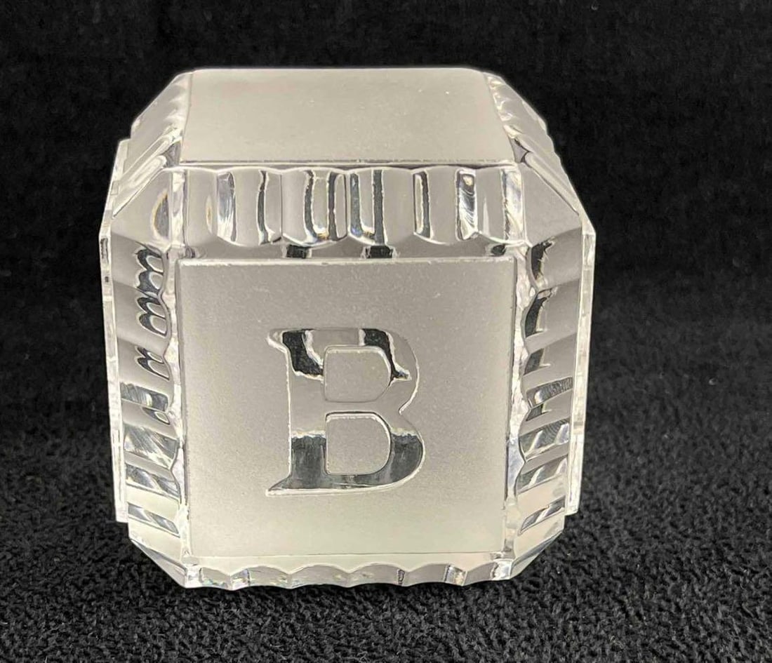 Crystal Building Block "Baby" Lead Crystal Block: Crystal Building Block "Baby" Lead Crystal Block This is a lead crystal building block that spells "Baby" with the letters on it. This block is frosted in some places and clear in othe
