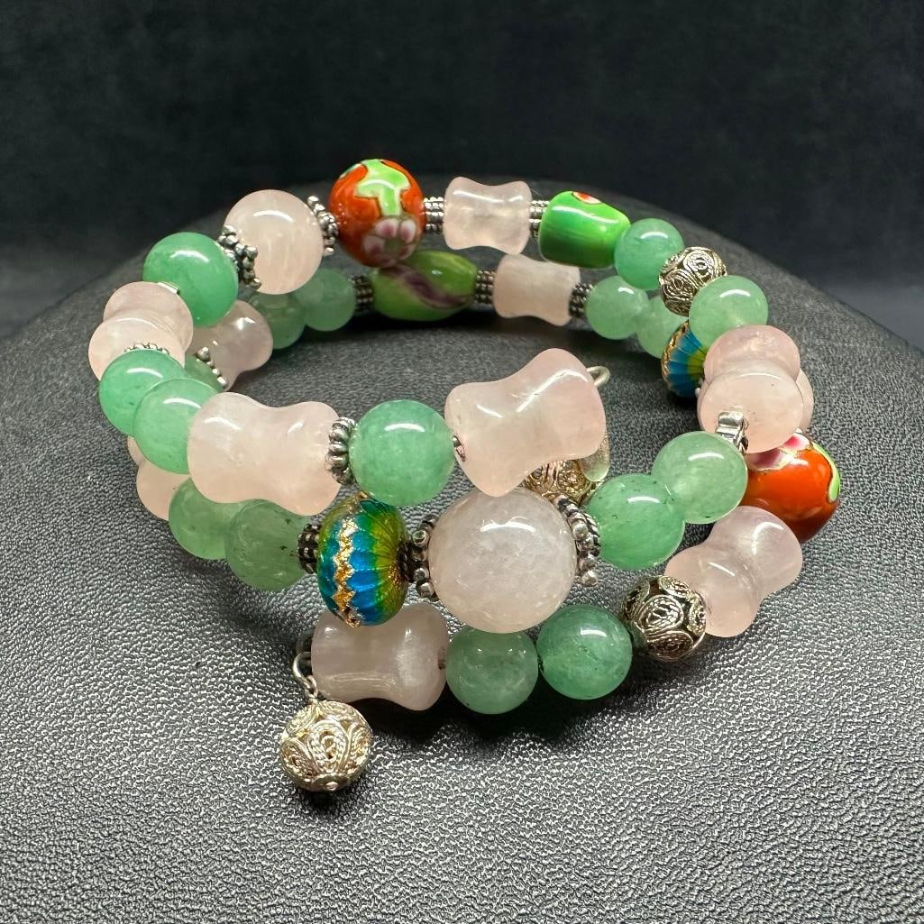 Sterling Silver Adjustable Stone Bead Bracelet: This piece of jewelry has been tested and researched prior to listing. Please view all our pictures they are part of our description. DETAILS: Metal - Sterling Silver Color -Silver Stones - Rose Quart