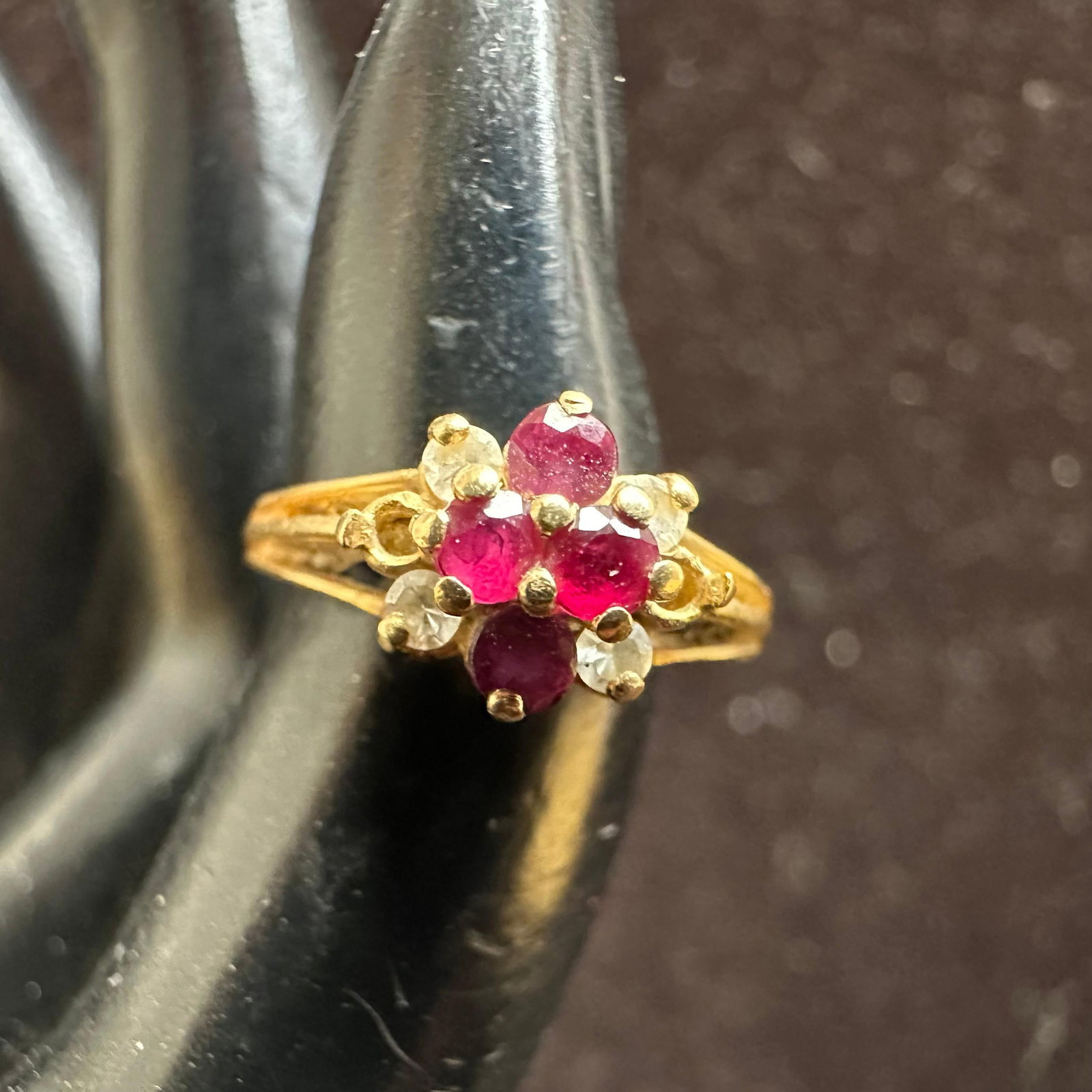 14K Gold Accent Diamonds and Red Rubies Setting Small Ring: This item is in good pre-owned, previously used/displayed condition with noticeable light wear and surface scratches. Please reference all photos for full details. This piece of jewelry has been teste