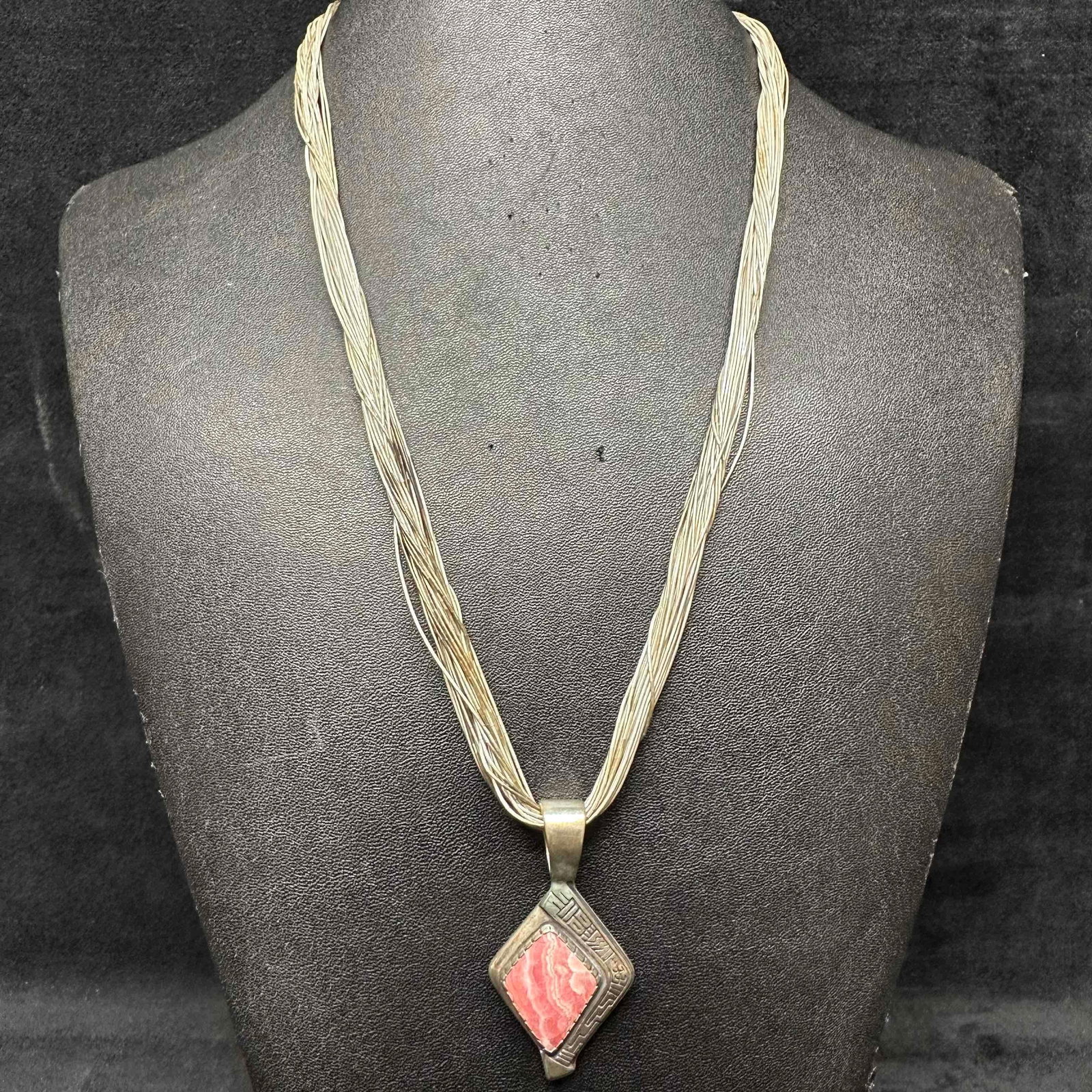 Sterling Silver Liquid Chain Multi Strand Necklace with Pink Gemstone Pendant Carolyn Pollack: This item is in good pre-owned, previously used/displayed condition with noticeable light wear, and surface scratches. Please reference all photos for full details. This piece of jewelry has been