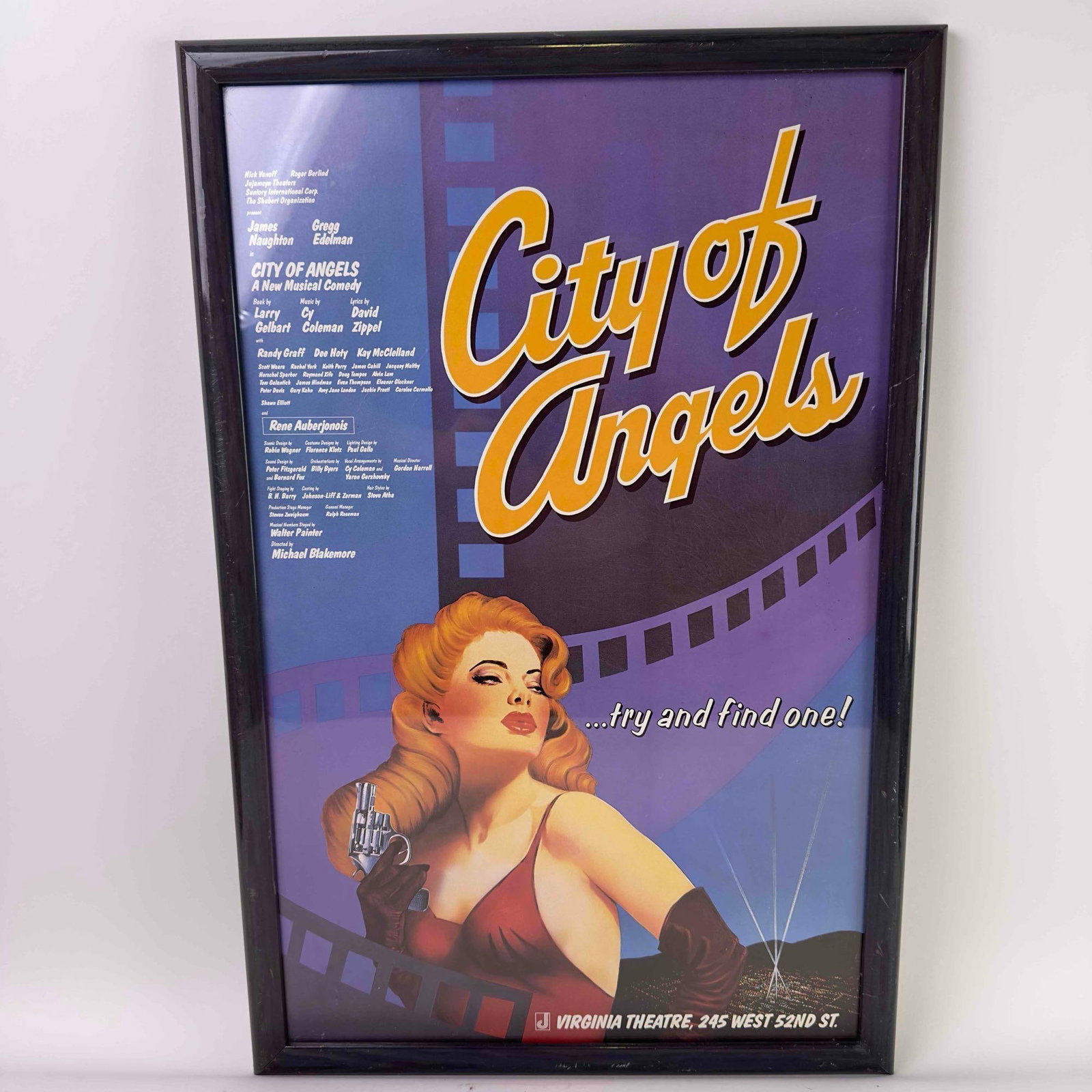 City of Angels Theater Broadway Window Card Poster Musical Comedy Framed: City of Angels Theater Broadway Window Card Poster Musical Comedy Framed. Frame shows wear with markings and light scratches. This item is in pre-owned, previously displayed condition with light wear,