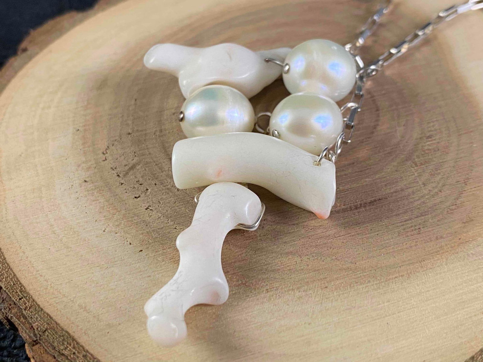 Vintage Pearl & White Coral Branch Sterling Necklace W/ Earrings: This fine piece of vintage jewelry has been researched and tested . Please review all our pictures they are part of our description . Happy Bidding Metal - Sterling 925 Color - Silver Maker - Unknown 