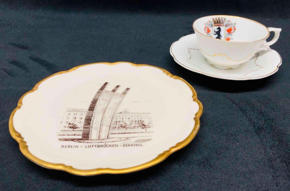 Berlin Plate By Kueps Bavaria & Teacup With Saucer By Geiersthal: This lot contains a Berlin Plate By Kueps Bavaria & Teacup With Saucer By Geiersthal. The Berlin Plate is approx 6" x 6" x 1/2" and the teacup is approx 3 3/4" x 3 1/4" x 1 3/4" and the saucer is appr