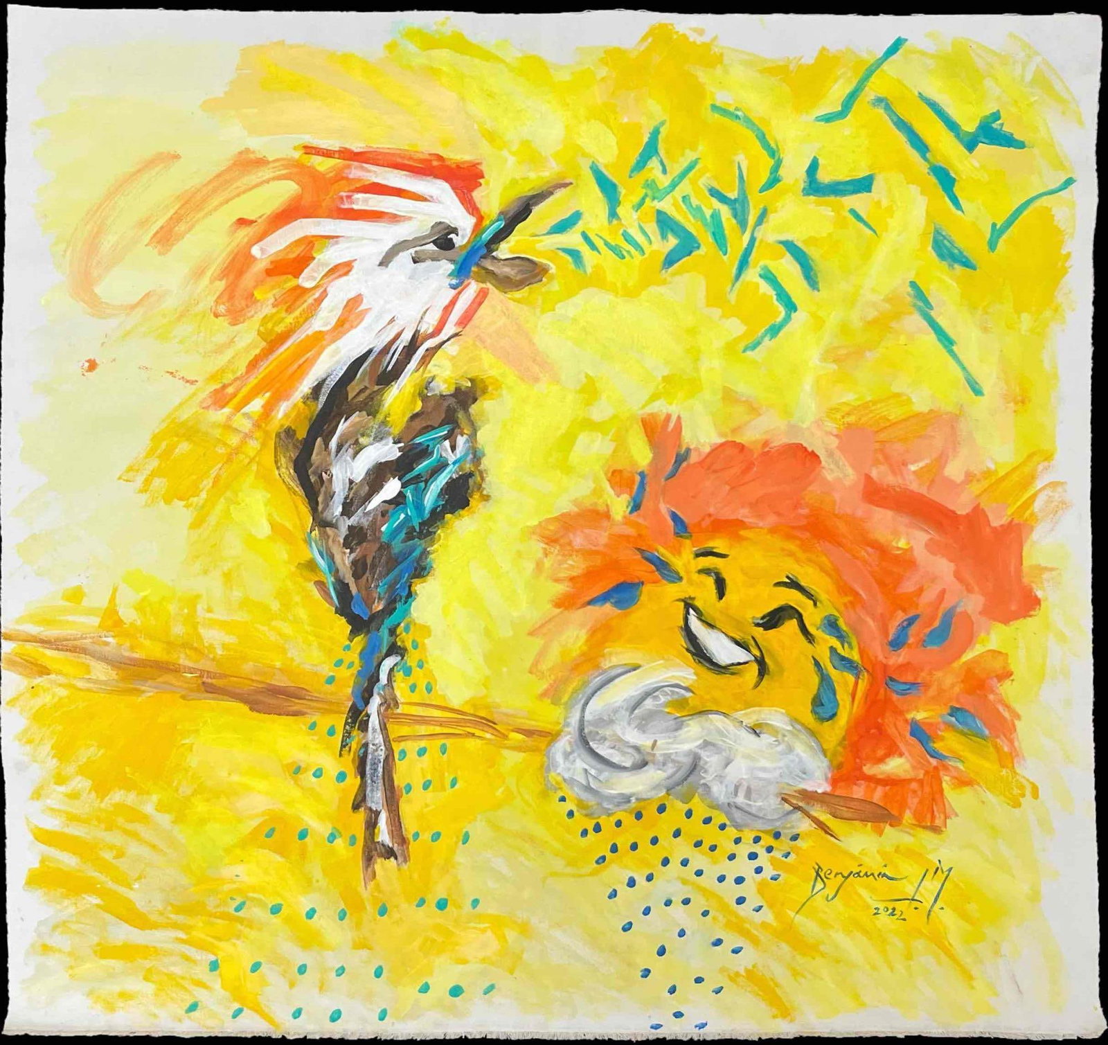 Original Acrylic Paint On Canvas IT'S NOT WORTH TAKING LIFE OR YOURSELF TOO SERIOUSLY BENJAMIN L.M.: This lot contains an Original Acrylic Paint On Canvas, It's Not Worth Taking Life Or Yourself Too Seriously by Benjamin L.M. 2022. Benjamin L.M. is from Adelaide, Australia, and is