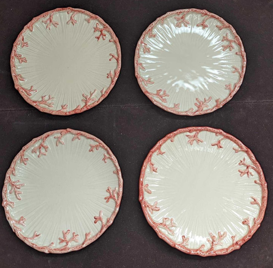 4 Vintage Retired Fitz & Floyd Oceana Salad Plates C K57: 4 Vintage Retired Fitz & Floyd Oceana Salad Plates C K57. Each is approx 7 1/2" x 7 1/2" x 3/4" and the total weight is 3.18 lbs. Both plates have crazing. Please see the images as they are part of th