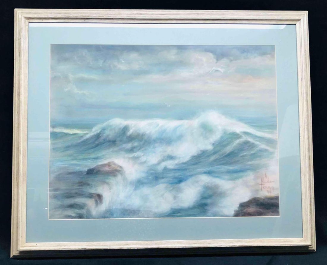 Framed Helen Terry 84' Beach Print: This lot contains a Framed Helen Terry 84' Beach Print. The frame is approx 27" x 32 3/4" while the print itself is approx 18 3/4" x 24 1/2" and it weighs about 10.2bs. Overall the Artwork is in good 