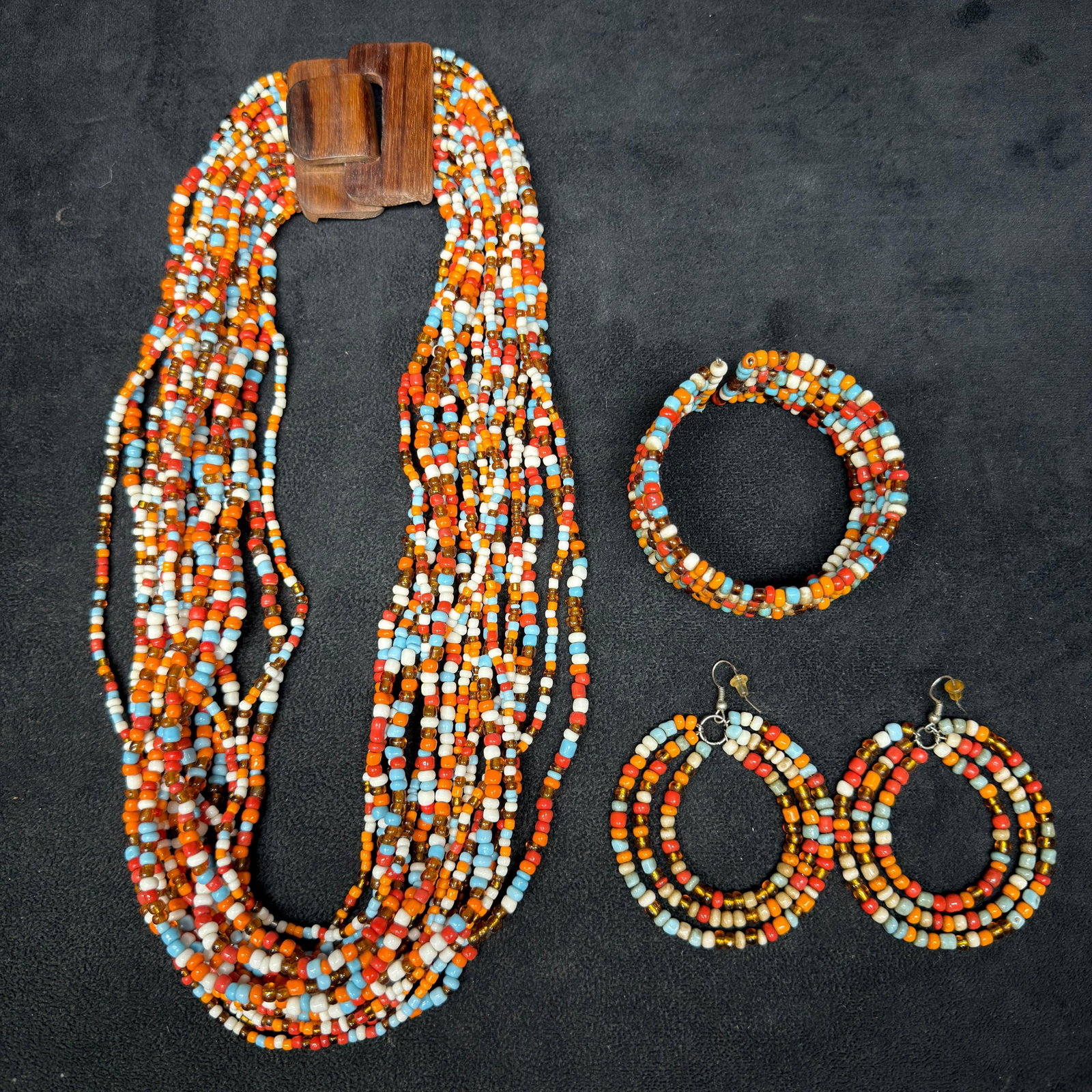 Colorful Multi-Strand Artisan Beaded Necklace Bracelet and Earring Set (1 of 5)