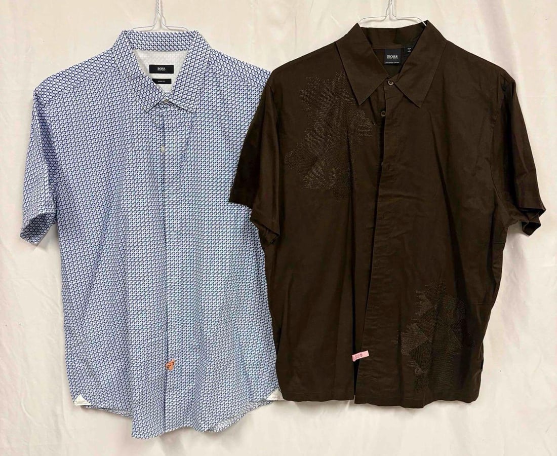 2PC Hugo Boss Blue and Brown Short Sleeve Mens Dress Shirt Bundle (1 of 10)