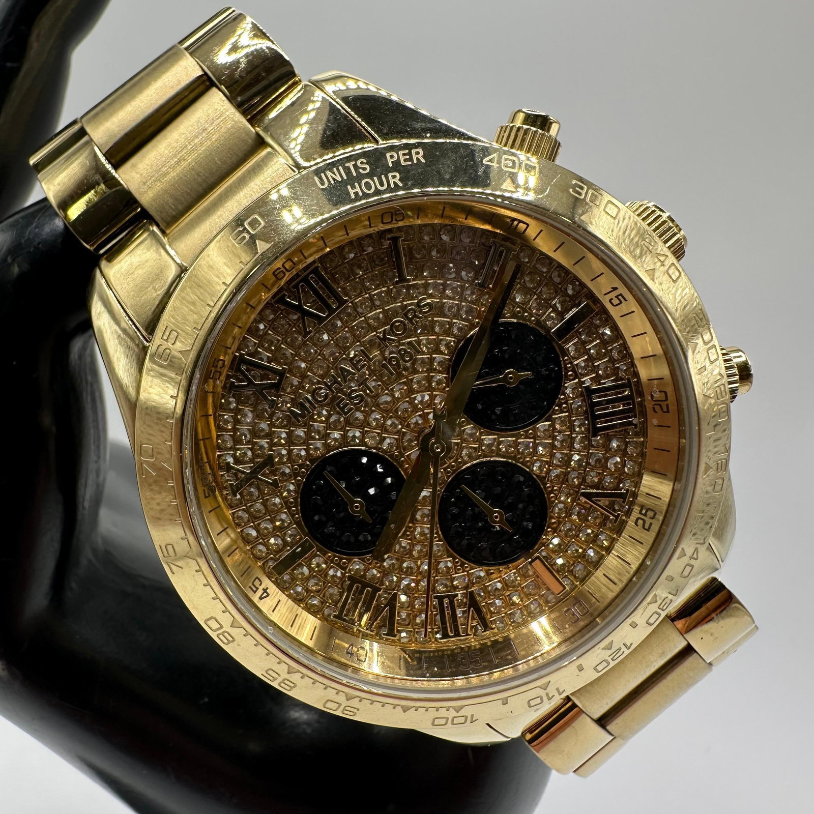Michael Kors Gold Tone Chronograph Watch Pave Dial MK5830