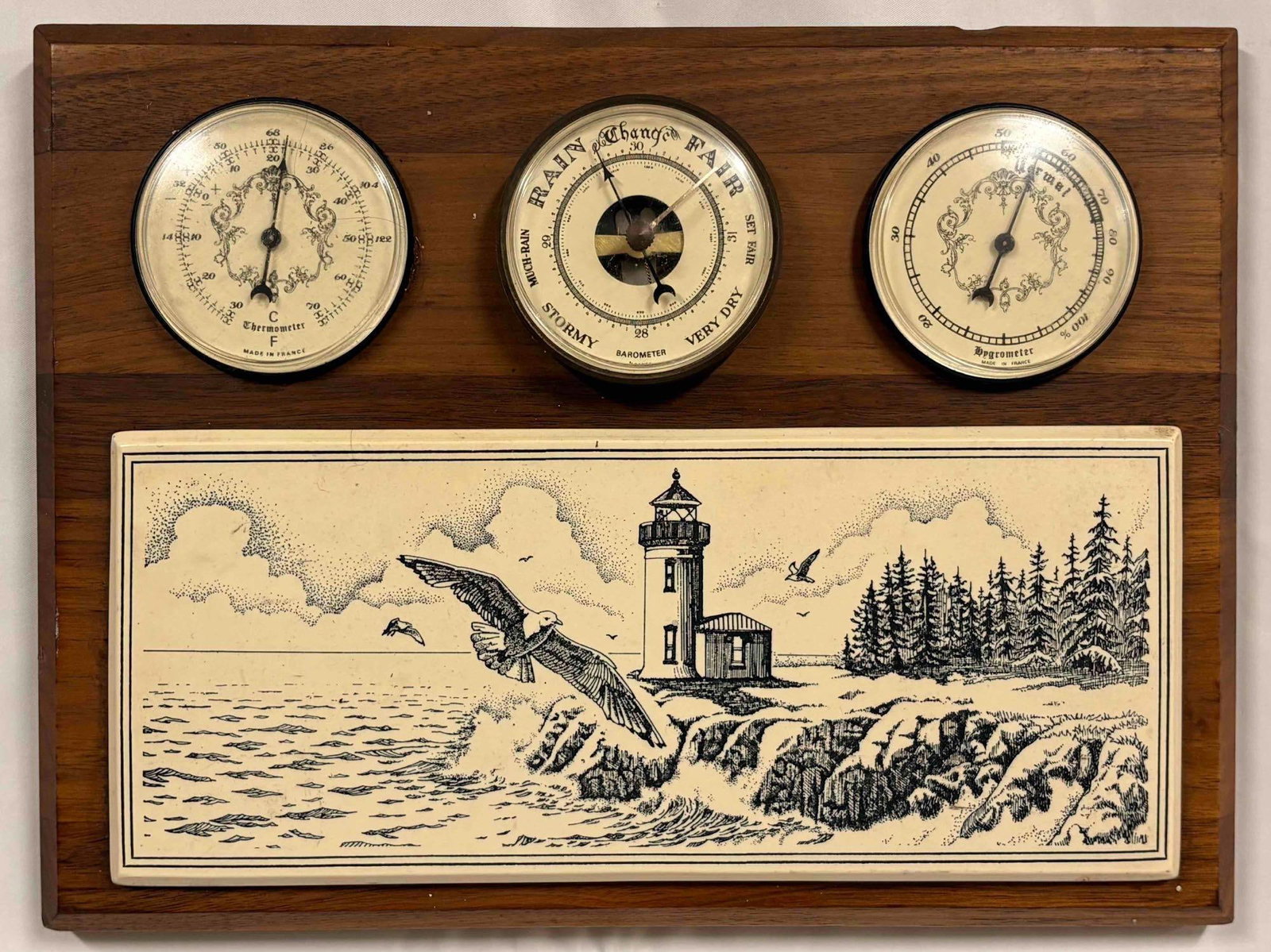 French Lighthouse Nautical Weather Station on Wooden Panel (1 of 7)