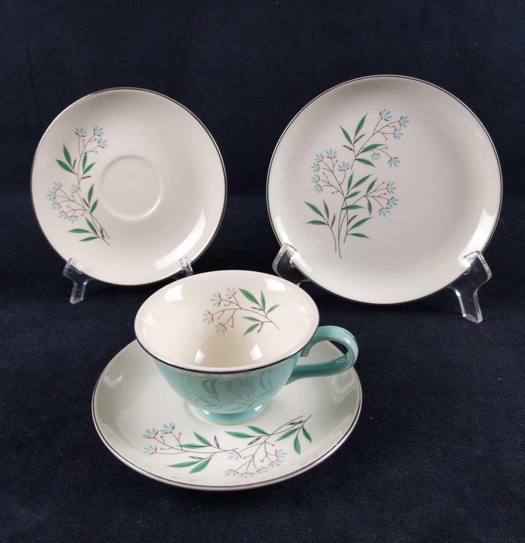Vintage Retired Royal Joci by Salem Plates Cups: Here are a set of fine china saucers, cups, and salad/dessert plates. These were made from 1960 - 1967. This set includes: (16) Salad/Dessert Plates. These are approx 7" across. (4) Saucers. 