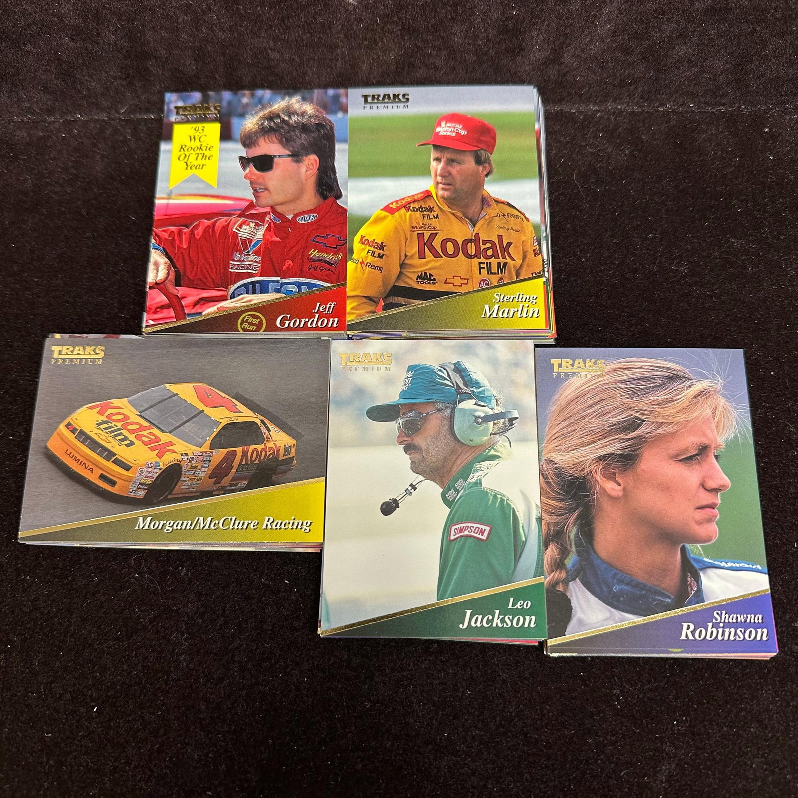 Traks Premium NASCAR Racing Trading Card Lot 100 Pc X75: A lot of approx. 100 NASCAR trading cards featuring drivers, including Jeff Gordon, Ricky Rudd, Mark Martin, Shawna Robison, and others: mixed sets, loose cards, varying condition. The lot includes