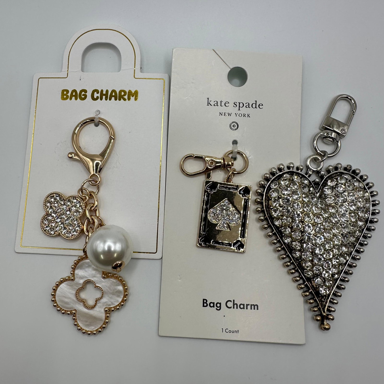 Kate Spade Bag Charm Lot Rhinestone Heart Clover Charm Keychains (1 of 4)