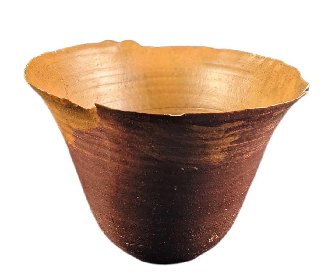 Handmade Ceramic Pottery Rough Edge Bowl: Handmade Ceramic Pottery Rough Edge Bowl. The edges were made to look rough/broken, but there are small chips on some of these rough, top edges. The bowl is approx 9 1/4" x 8 1/2" x 7" and it weighs