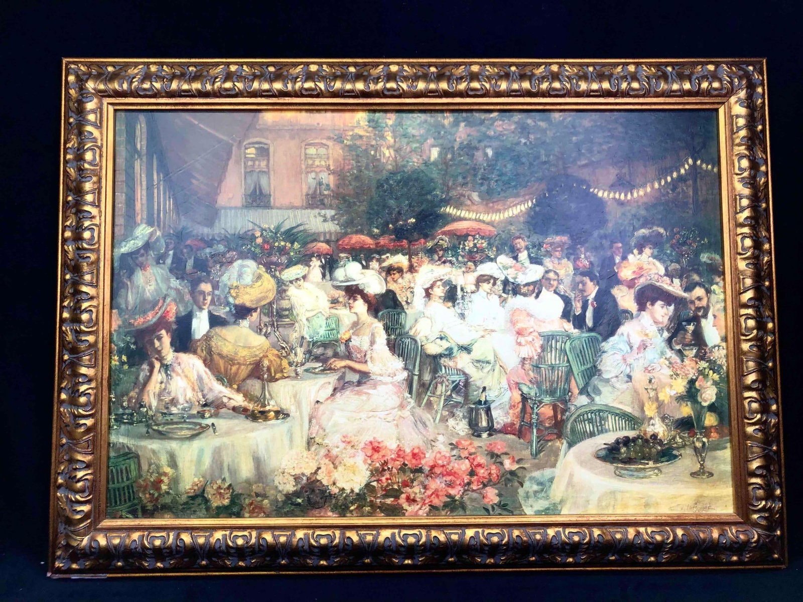 Print With Embellishment Of Le Diner A L' Hotel Ritz By Pierre-Georges Jeanniot: This lot contains an embellished print of "Le Diner A L'Hotel Ritz" which can be translated as "Dinner at the Ritz Hotel" by Pierre-Georges Jeanniot. Jeanniot was a Swiss-French